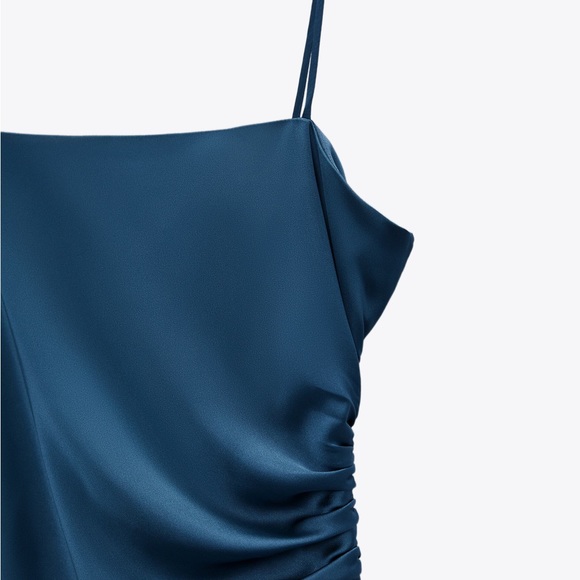 NWT Zara Satin Effect Midnight Blue Slip MIDI Dress - Picture 4 of 6